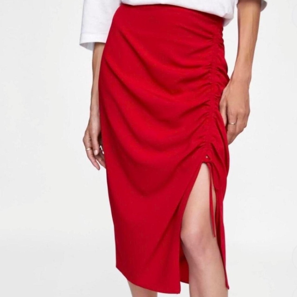 Zara Vibrant Red Gathered Pencil Skirt